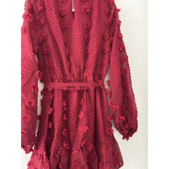 A. CALIN by Flying Tomato Dress Sz M Red Rosette Whimsical Balloon Sleeves Boho - Picture 14 of 14